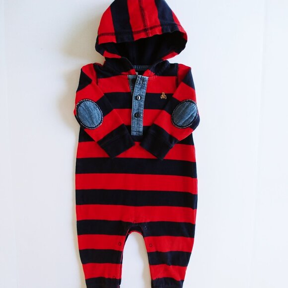 Baby Gap Rugby Striped Hooded Jumpsuit Size 12-18 Months - Picture 6 of 14